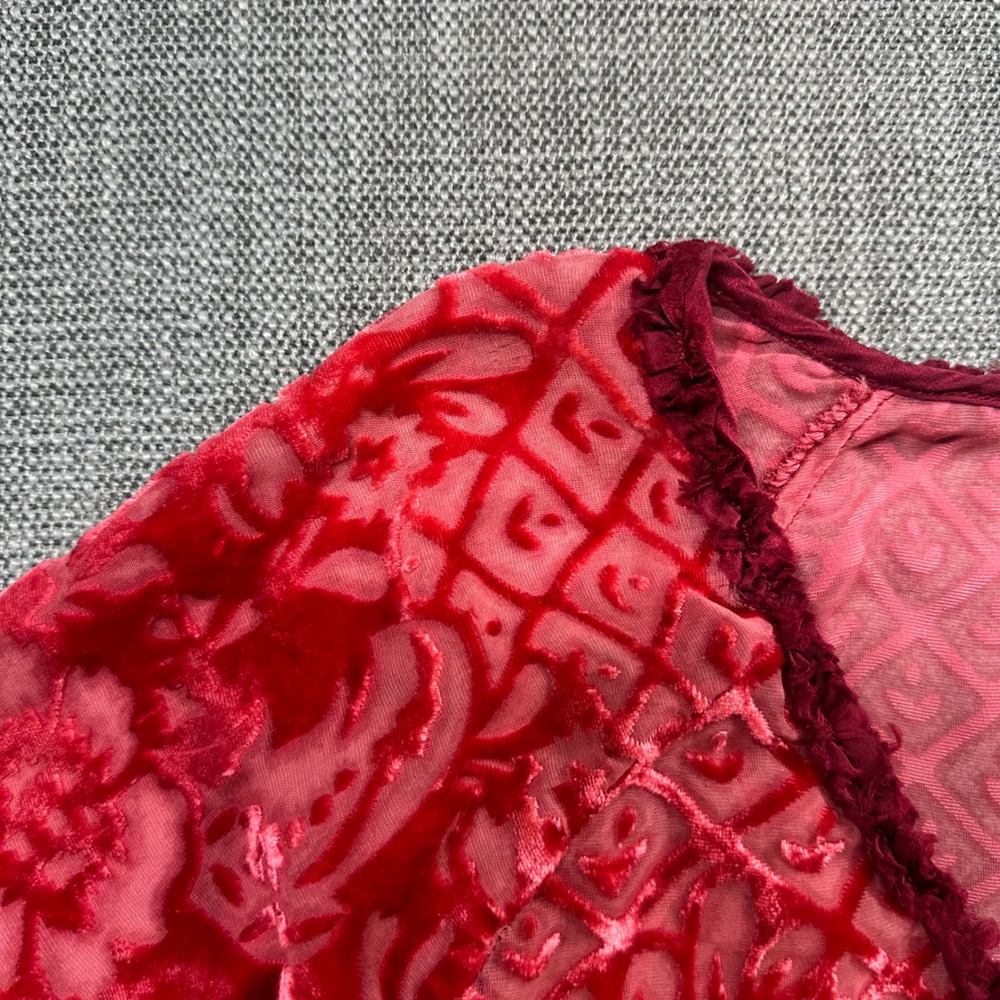 Sundance Blouse Womens XS Red Silk Blend Velvet Burnout Boho V-Neck - Picture 3 of 9